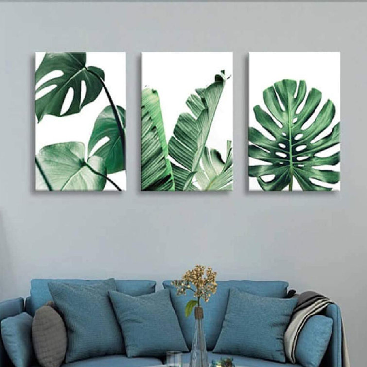 Bay Isle Home Canvas Wall Art Green Leaf 3 Piece Print Wayfair